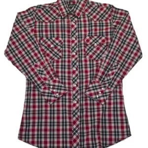 Mens Black Red Plaid Pearl Snap Western Shirt
