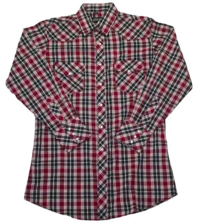 Mens Black Red Plaid Pearl Snap Western Shirt