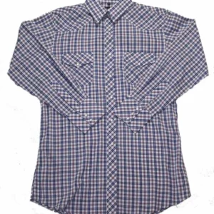 Mens Blue Red Plaid Pearl Snap Western Shirt