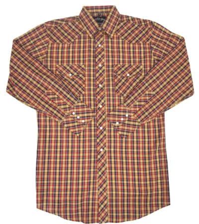 Men's Gold Plaid Pearl Snap Western Shirt