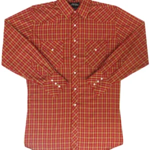 Gold & White Plaid Longsleeve Pearl Snap Mens Western Shirt