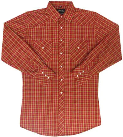 Gold & White Plaid Longsleeve Pearl Snap Mens Western Shirt