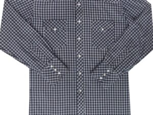 A men's Mens White Navy Plaid Pearl Snap Western shirt.