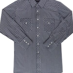 A men's Mens White Navy Plaid Pearl Snap Western shirt.