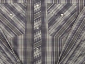 A Men's Pearl Snap Brown and Grey Plaid Western Shirt on a white background.