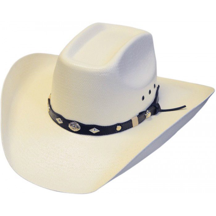 A 50X Shantung 8 Second Crown Straw Cowboy Hat on a white background.