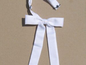 A 9" WHITE Colonel Neck Tie with Neck Strap USA MADE on a beige surface.
