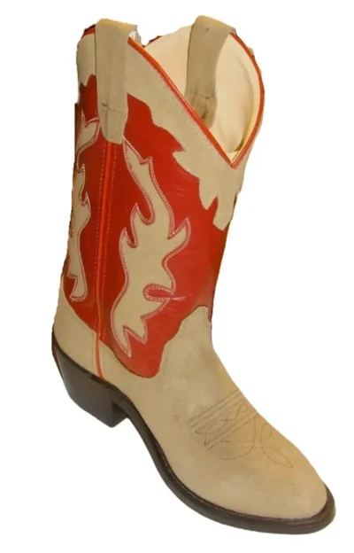 Two tone red leather youth cowboy boots