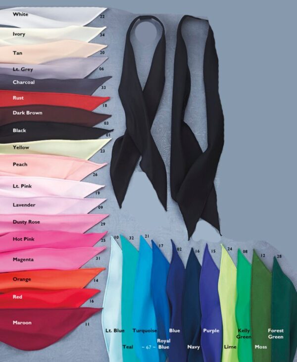A selection of USA MADE Western neck scarves in assorted colors.