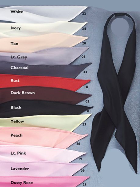 A chart with USA MADE Western neck scarves in assorted colors.