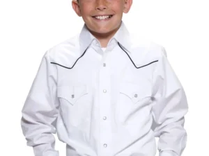 kids retro piped white western shirt with pearl snaps