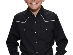 kids retro piped black western shirt with pearl snaps