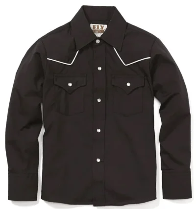kids retro piped black western shirt with pearl snaps