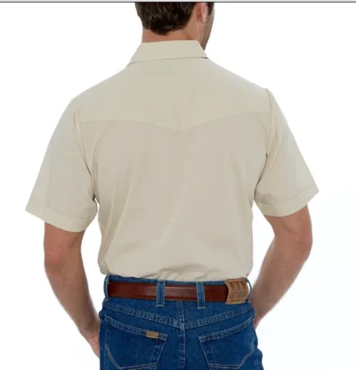 <div class="qsc-html-content"> Mens Short Sleeve Pearl Snap Ecru Western Shirt <ul> <li>65% poly, 35% Cotton</li> <li>Pearl Snaps</li> <li><strong>SM-4XL</strong></li> </ul> </div> •