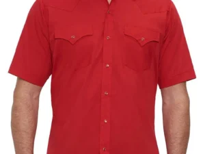 Men's short sleeve pearl snap Red western shirt
