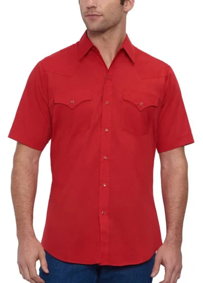 Men's short sleeve pearl snap Red western shirt