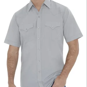 mens pearl snap short sleeve gray western shirt