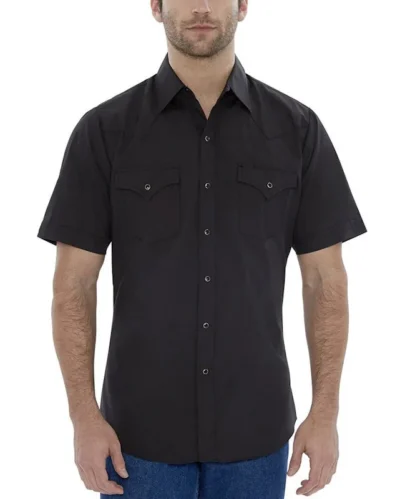 Men's short sleeve pearl snap black western shirt