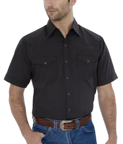 Men's short sleeve pearl snap black western shirt