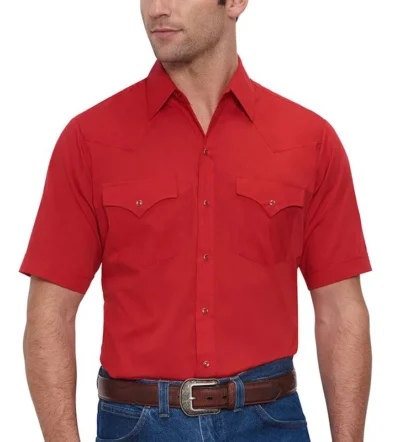 Men's short sleeve pearl snap Red western shirt