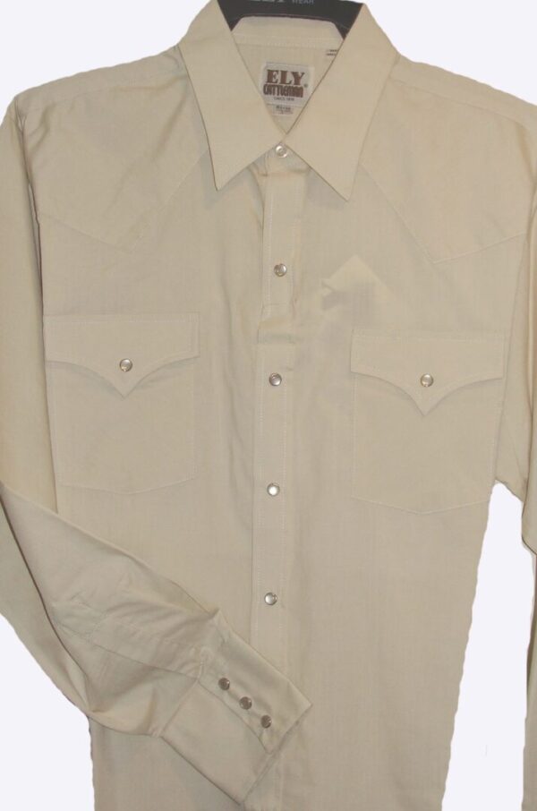 A Men's Longsleeve Solid Ecru Western Shirt on a white background.