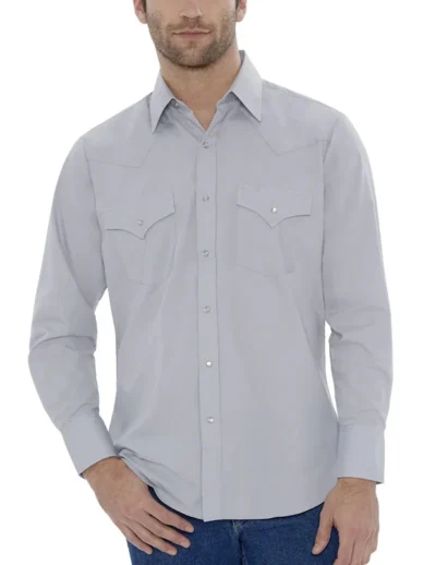 mens gray pearl snap western shirt