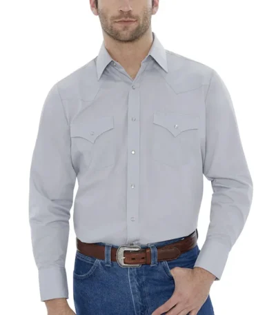 mens gray pearl snap western shirt