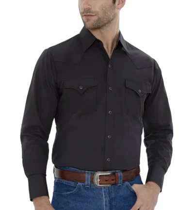 Mens black pearl snap western shirt