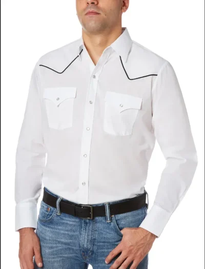 <div class="qsc-html-content"> <p>Mens Ely Pearl Snap Black Piped White Western Shirt</p> <ul> <li>Pearl Snap</li> <li>65% Polyester, 35% Cotton</li> <li>Ely Walker Brand</li> <li>Small to 2XL</li> </ul> •
