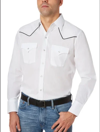 Mens retro sleeve piped western shirt