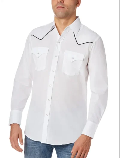 <div class="qsc-html-content"> <p>Mens Ely Pearl Snap Black Piped White Western Shirt</p> <ul> <li>Pearl Snap</li> <li>65% Polyester, 35% Cotton</li> <li>Ely Walker Brand</li> <li>Small to 2XL</li> </ul> •