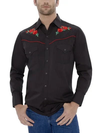 <div class="qsc-html-content"> Red Piped Red Rose Mens Black Western Shirt <ul style="list-style: square inside none;"> <li>65% poly, 35% Cotton</li> <li>S- 2XL</li> <li>MATCHING WESTERN SHIRTS</li> </ul> </div> •