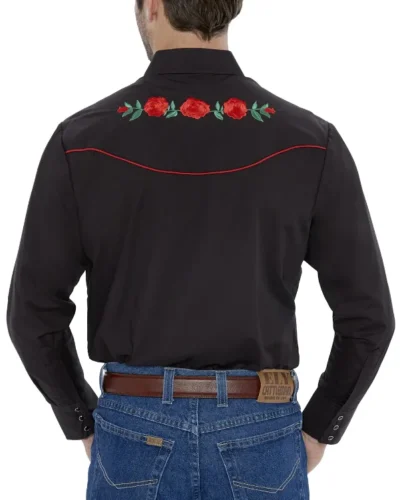 <div class="qsc-html-content"> Red Piped Red Rose Mens Black Western Shirt <ul style="list-style: square inside none;"> <li>65% poly, 35% Cotton</li> <li>S- 2XL</li> <li>MATCHING WESTERN SHIRTS</li> </ul> </div> •