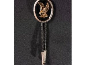 A Silver Oval Eagle Western Bolo Tie with an eagle on it.