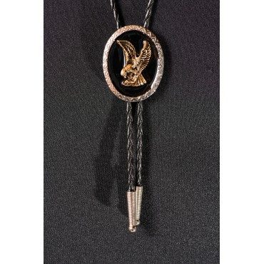 A Silver Oval Eagle Western Bolo Tie with an eagle on it.