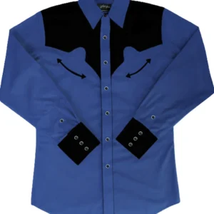 mens twon tone blue retro western shirt