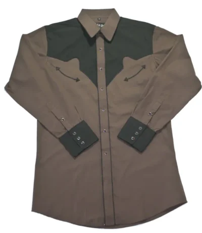 Men's Black and Brown Two Tone Piped Retro Western Shirt •