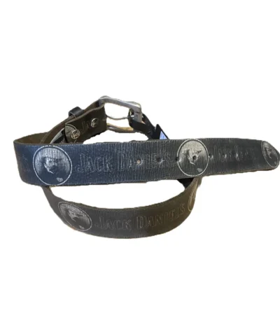 Jack daniels black leather logo belt with silver buckle