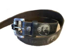 Jack daniels black leather logo belt with silver buckle