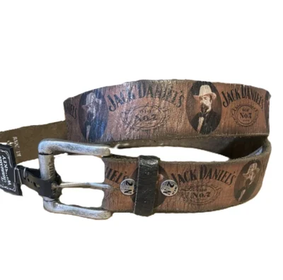 Jack daniels brown leather logo belt buckle 34" waist