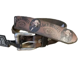 Jack daniels brown leather logo belt buckle 34" waist