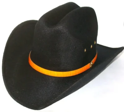"Baby Taco"  Eal Band Faux Felt Cowboy Hat, Faux EEL hat band <ul style="list-style: square inside none;"> <li>BLACK FAUX FELT</li> <li>Fits 17.5" head</li> <li>3" CURLED UP BRIM</li> </ul> •