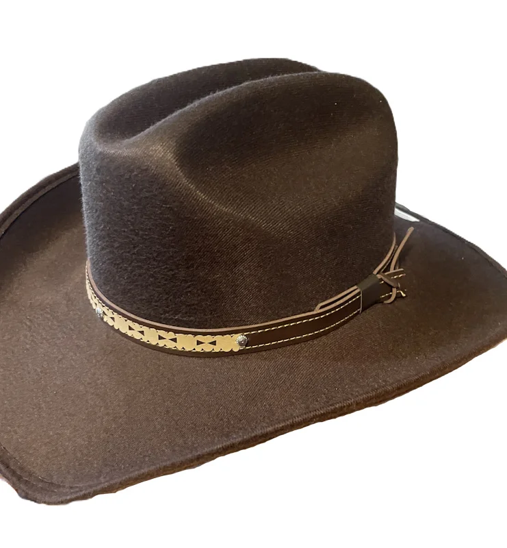 Kids Brown Faux Felt Cattleman Cowboy Hat Small