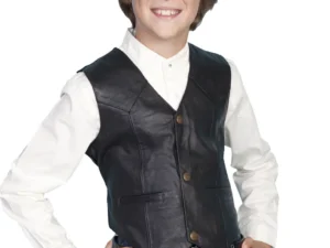 kids black leather western vest