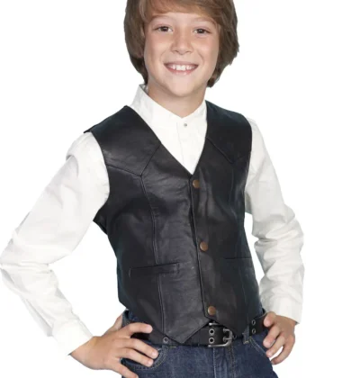 kids black leather western vest