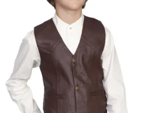 kids brown leather western vest