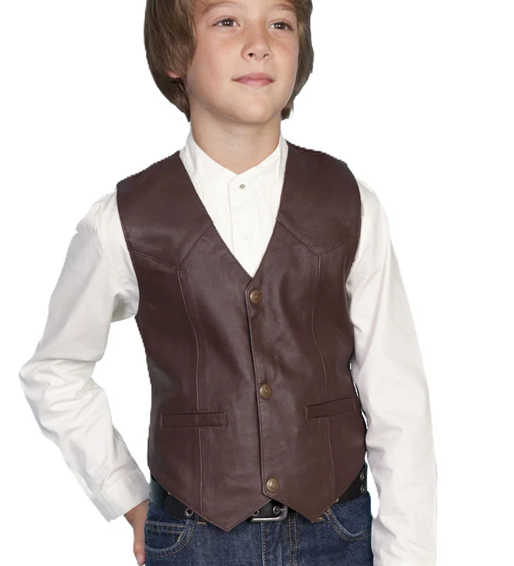 kids brown leather western vest