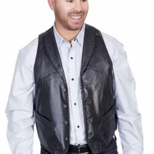 Scully Men’s Black Leather Western Vest – Whip Stitch - S to 4X