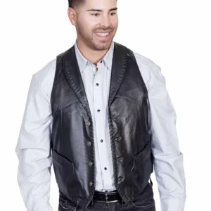 Mne's whip stitch leather western vest