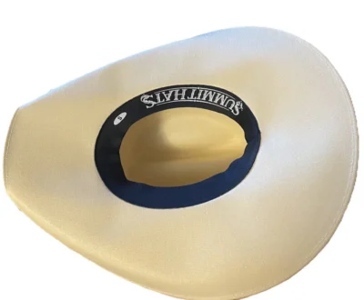 Canvas Cream Straw Cattleman Cowboy Hat with hat band.
